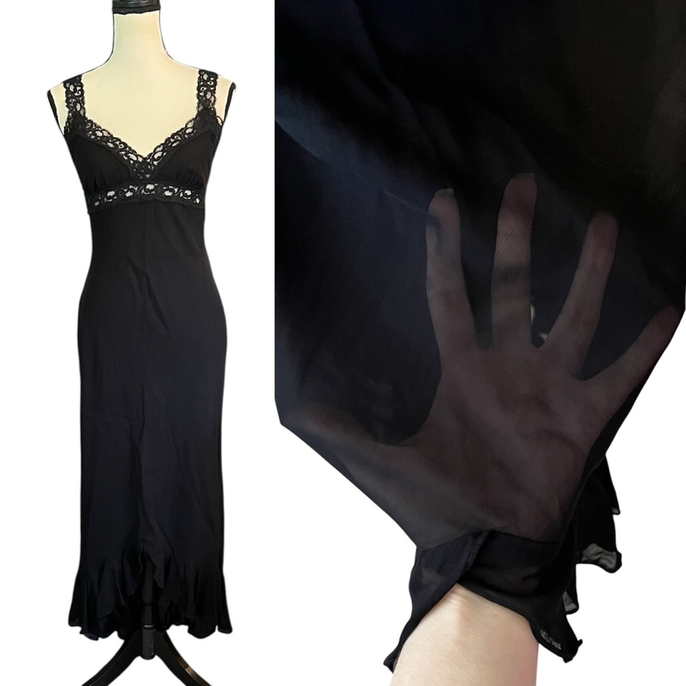 Vintage Betsey Johnson New York Black Sheer Mesh & Lace Hollywood Slip Dress